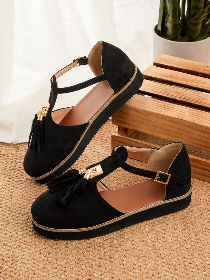 Damen Schnalle Fransen Schuhe