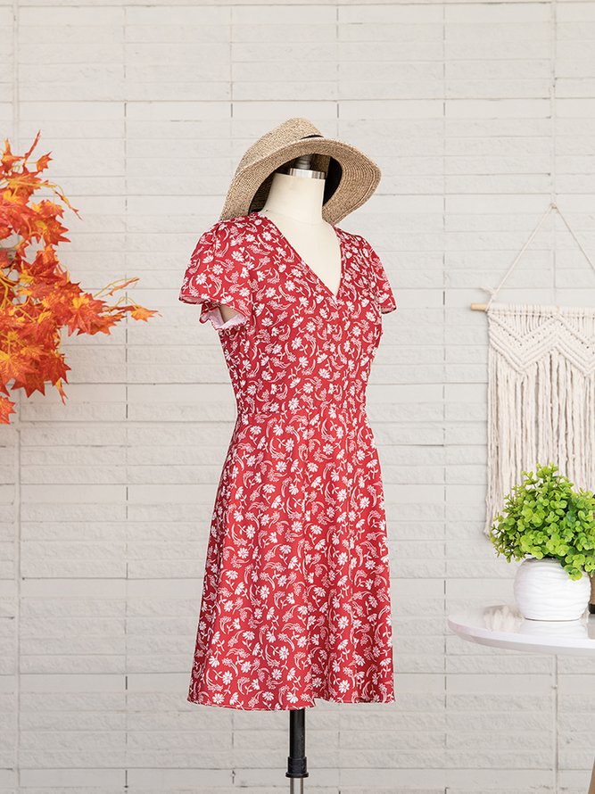 Blumenmuster Schmales Kleid für Damen mimt Kurzarm