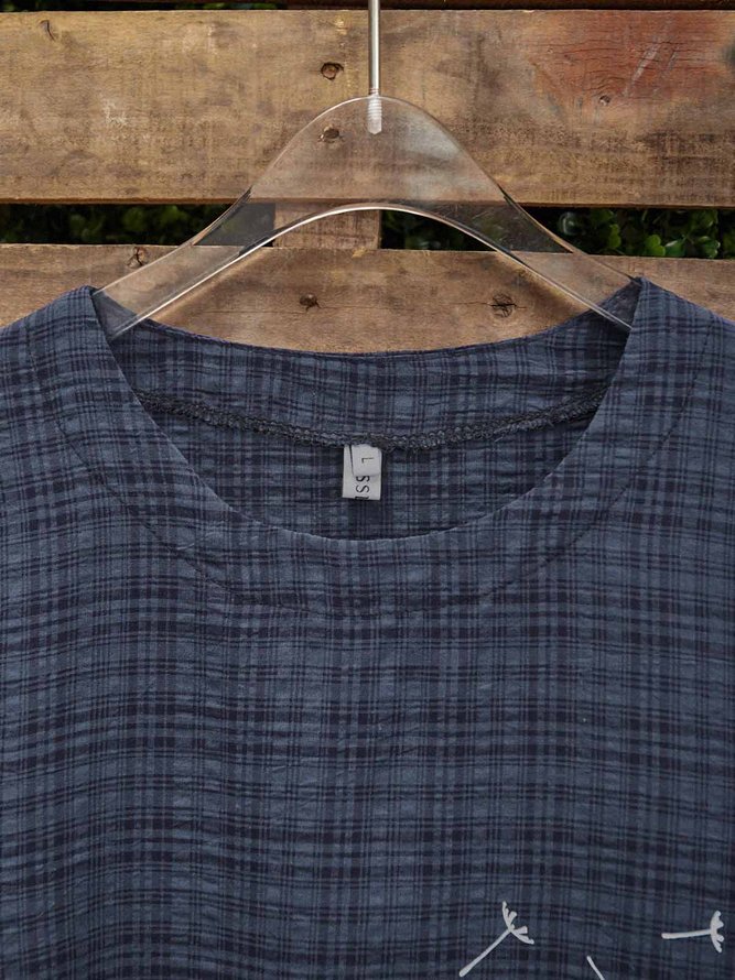 Marineblau Print Baumwolle T-Shirt