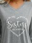 Damen Schwester Textbriefe Regelmäßige Passform Lässig V-Ausschnitt T-Bluse