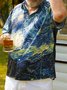 Herren Retro Van Gogh das Sternenhimmel Nacht- Revers Kurzarm Funky Hawaiihemden