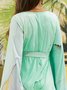 Landschaftsdruck Böhmisch V-Ausschnitt Langarm Locker A-Linien-Kleid