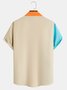 Lässig Kunst Sammlung Geometrisch Streifen Farbblock Muster Revers Kurzarm Brusttasche Bluse Print Oberteile
