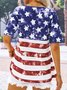 Amerika-Flagge Print Schnalle Lässig Jersey Tunika T-Shirt