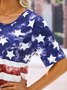 Amerika-Flagge Print Schnalle Lässig Jersey Tunika T-Shirt