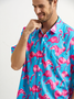 Tropisch Tier Flamingo Brusttasche Kurzarm Hawaiische Bluse