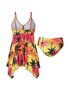 Elegant Geblümt Print V-Ausschnitt Badeanzug Zweiteiliges Set
