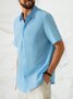 Herren Revers Unifarben Kurzarm Herren Leinen Bluse