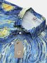 Herren Retro Van Gogh das Sternenhimmel Nacht- Revers Kurzarm Funky Hawaiihemden