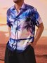 Herren Kokosnuss Baum Sonnenuntergang Print Lässig Atmungsaktiv Brusttasche Kurzarm Hawaiihemden