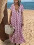 Damen Bohemian Style Sommerkleider Kurzarm Lässig Große Größen  Print V-Ausschnitt Kleider