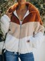 Karamell Baumwolle-Gemisch Hemdkragen Lässig Reißverschluss Jacke