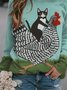 Langarm Rundhals Baumwolle-Gemisch Tier Sweatshirts