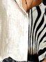 Zebra Print Weite Langarmbluse aus Baumwolle Leinen