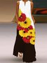 Retro Ärmelloses V- Freizeitkleid mit Blumenmuster