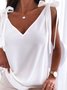Schulterfrei V-Ausschnitt Baumwollgemisch Shirts & Blusen&Shirts
