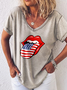 Große Größen Kurzarm amerikanisch Flagge Print Shirts & Blusen