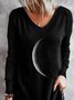 Damen Herbst Schwarz Mond Print V-Ausschnitt Lässig Langarm Normal Shirts & Blusen&Shirts