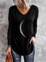 Damen Herbst Schwarz Mond Print V-Ausschnitt Lässig Langarm Normal Shirts & Blusen&Shirts