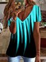 Print V-Ausschnitt T-Shirt mit Kurzarm