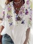 Lässig V-Ausschnitt Print Baumwollmischung Shirts & Blusen&Shirts
