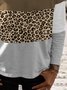 Retro Farbblock Leopard Print Langarm V-Ausschnitt Große Größen Lässig Blusen&Shirts