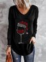 Weihnachten Lässig V-Ausschnitt Shirts & Blusen&Shirts