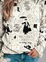 Print Langarm Baumwollmischung Retro Sweatshirts