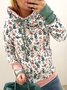 Retro Geblümt Blätter Print Paneeliert Kapuze Farbblock Langarm Große Größen Lässig Sweatshirts