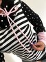 Retro Gestreift Polka Dots Paneeliert Kapuze Farbblock Langarm Große Größen Lässig Sweatshirts