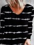 Retro Print Gestreift Print Langarm V-Ausschnitt Große Größen Lässig Blusen&Shirts