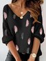 Schwarz Lässig Print Langarm Shirts & Blusen&Shirts