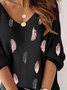 Schwarz Lässig Print Langarm Shirts & Blusen&Shirts