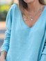 Lässig Unifarben V-Ausschnitt Langarm Pullover