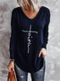 Retro Vertrauen Buchstabe Print Langarm V-Ausschnitt Große Größen Lässig Blusen&Shirts