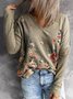 Retro Blumenmuster V-Ausschnitt Langarm Große Größen Lässig Blusen&Shirts