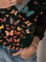 Retro Schmetterling Print Langarm V-Ausschnitt Große Größen Lässig Blusen&Shirts