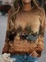 Langarm Print Bluse mit Rundhals