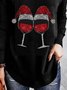Weihnachten Danke schön Wein Glas Muster Langarm V-Ausschnitt Große Größen Lässig Blusen&Shirts