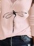 Retro Libelle Print Langarm Spitze V-Ausschnitt Große Größen Lässig Blusen&Shirts