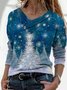 Weihnachten Lässig Print Wasserfallausschnitt Langarm Blusen & Shirts