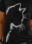 Kurzarm Rundhals T-Shirts mit Katze Print