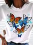 Lässig Schmetterling Print Locker Rundhals T-Bluse
