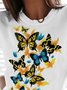 Schmetterling Rundhals Lässig Kurzarm T-Bluse