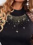 Glänzend Tupfen Patchwork sehen-durch Aussehen Langarm Rundhals Große Größen Lässig Damen Blusen & Shirts