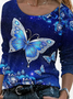 Langarm Lässig Rundhals Schmetterling T-Shirt