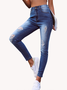 Lässig Frühling Farbblock Hohe Taille Mittler Mikroelastizität Täglich Fest Lang Jeans für Damen