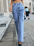 Damen Basics Unifarben Winter Mittler Täglich Weit Denim Lang H-Linie Jeans
