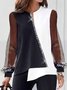 Mesh Langarm Farbblock Große Größen Lässig Blusen&Shirts