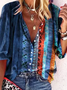 Hippie Farbblock V-Ausschnitt Halbarm Lässig Bluse